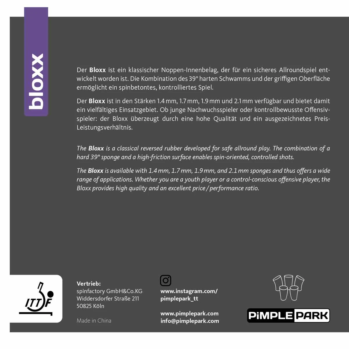 Pimple Park PiMPLEPARK Belag Bloxx Schwarz 1,4 Mm 2 Pimple Park PiMPLEPARK Belag Bloxx Schwarz 1,4 Mm – Bild 2