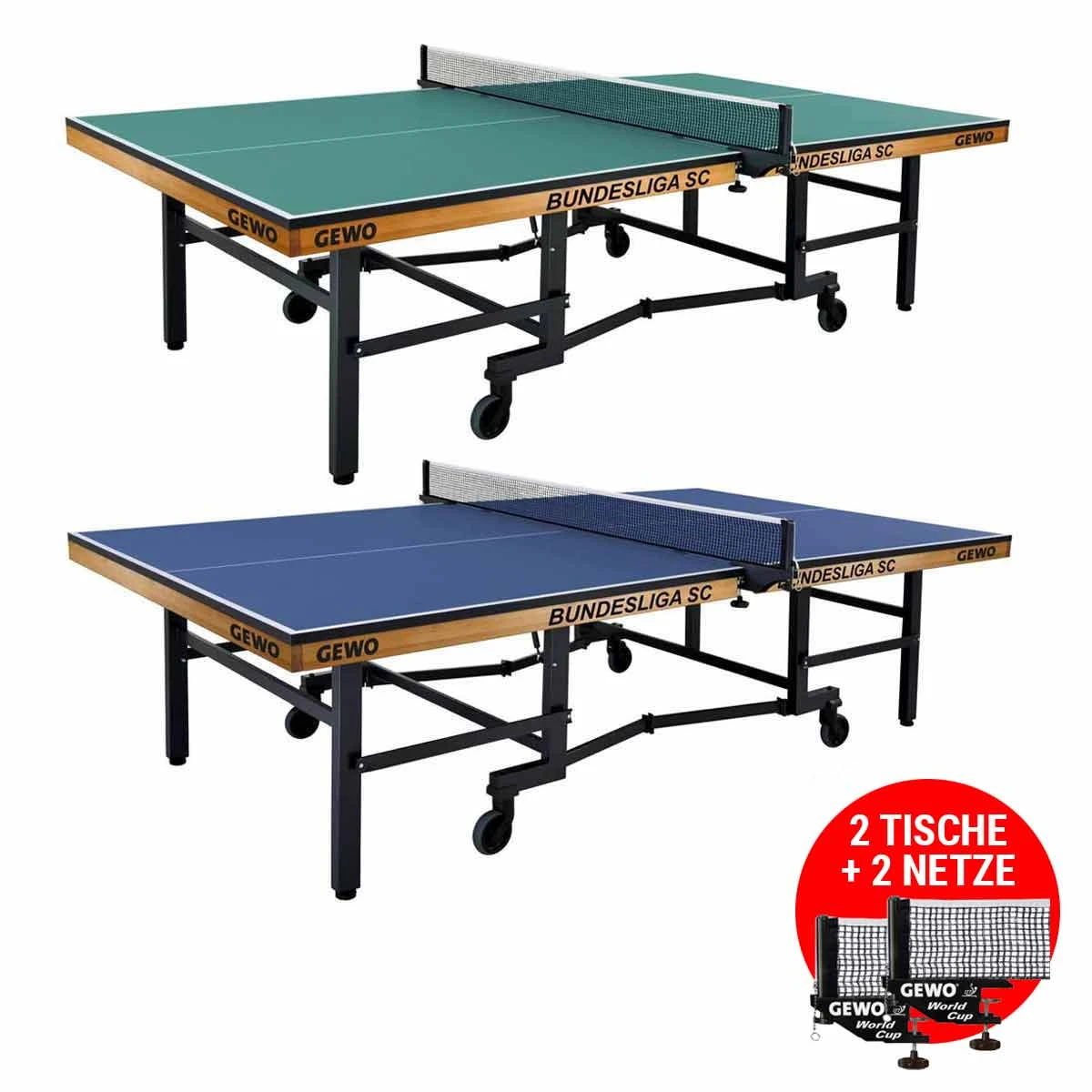 2er Set GEWO Tisch Bundesliga SC + 2 Netze Blau 1 2er Set GEWO Tisch Bundesliga SC + 2 Netze Blau